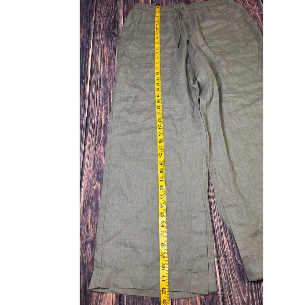 Athleta Wide Leg Pants Womens Size L Sage Green 100% Linen Drawstring Relaxed - Picture 5 of 14